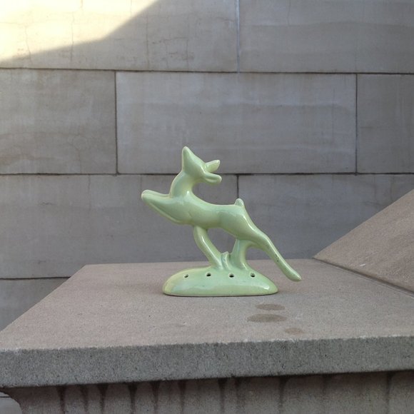 Art Deco Flower Frog ~ Green Gazelle Sprinting 6" - Picture 3 of 15
